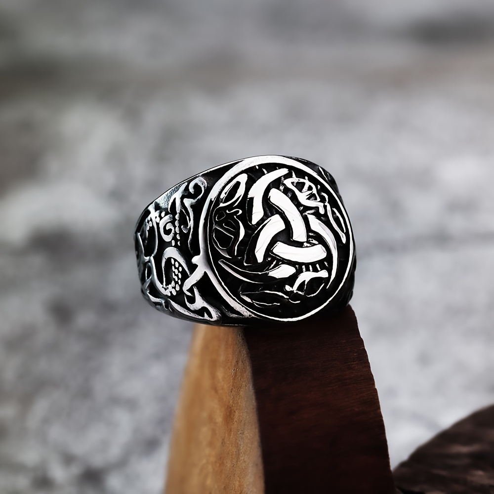 Vintage Viking Celtic Knot Dragon Pattern Titanium Steel Ring Men'S